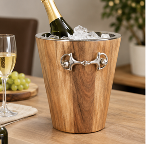 Seau à vin en bois avec bordure métallique et poignée en forme de mors d'équitation, refroidisseur de table rustique pour la décoration de la maison et des restaurants - Product Image 6