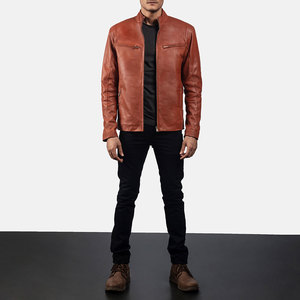 Chaqueta de Cuero Premium para Hombre, Corte Ajustado, Diseño Personalizado, Color Sólido, Estilo Liso - Product Image 1