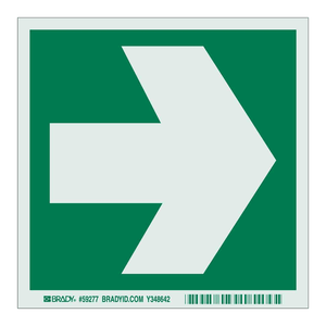 Panneau de signalisation de sécurité BradyGlo Flèche Droite Luminescente 6x6 Pouces en PVC pour Voies d'Urgence - Product Image 2