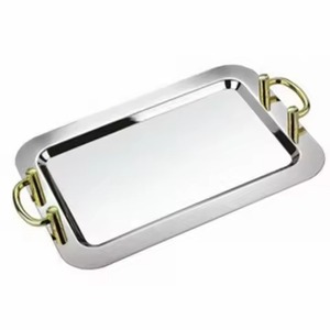 Plateau de service rectangulaire en métal, acier inoxydable poli, passe au lave-vaisselle, design minimaliste, plateau de couleur unie - Product Image 3