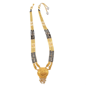 Elegante Collar Mangalsutra con Cuentas de Piedras Preciosas Negras 11059034GL, Chapado en Oro, Cadenas Étnicas Religiosas para Boda, con Diamantes en Forma de Pera - Product Image 2