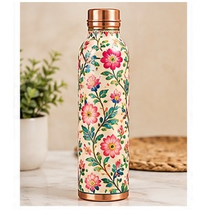 Botella de Agua de Cobre con Diseño Floral Oriental, Portátil para Viajes, con Tapa de Cobre - Product Image 4