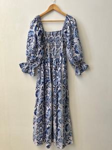 Pur coton indien bloc imprimé femmes filles imprimé Maxi robe à la mode décontracté été soirée robe de soirée bouton longue coupe - Product Image 2