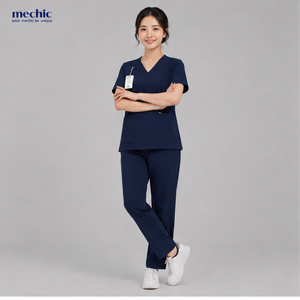 Conjunto de Uniforme Médico para Mujer, Cuello en V, Azul Marino, Algodón y Poliéster, Uniformes de Hospital - Product Image 2
