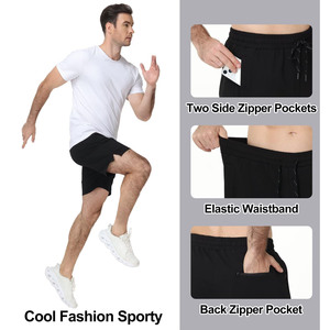 Pantalones cortos deportivos casuales para hombre, de algodón y spandex, con bolsillo con cremallera, bordado personalizable. - Product Image 4