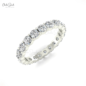 Anillo de eternidad con diamantes blancos de corte redondo de 2.5 mm en oro blanco fino de 14k, apilable, para boda, ideal para dropshipping. - Product Image 1