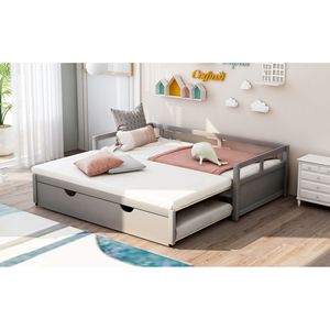 Letto a giorno in legno con letto estraibile per bambini, colore grigio - Product Image 1