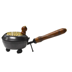 Brûleur d'encens en métal Loban Dani Dhup brûleur pour la prière Loban brûleur avec poignée maison purifiant Bakhoor Daan noir - Product Image 5