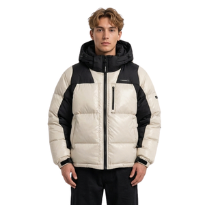 Blouson matelassé blanc pour homme à col montant, multi-zips, en nylon technique, isolé, avec poignets, style bulle - Product Image 1