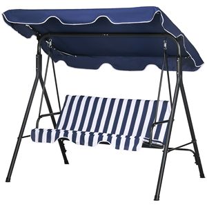 Dondolo da Esterno a 3 Posti con Tettuccio Inclinabile Regolabile, Cuscino Blu Scuro e Struttura in Acciaio per Portico e Giardino - Product Image 1