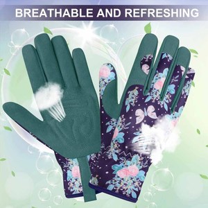 New Design Women Floral Pattern Garden <b>Gloves</b> Dark Teal Microfiber <b>Suede</b> Palm Breathable Outdoor Planting <b>Gloves</b> - Product Image 3