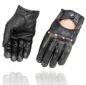 Samroz Sports Men's Black Cowhide Leather Gauntlet Motorcycle Hand <b>Gloves</b> - Product Image 1