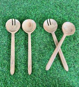 Eco-Friendly Acacia Wooden Salad Server Set Handmade Wood Spoon and <b>Fork</b> with Striped Resin Handle Kitchen Utensils Wholesale - Product Image 4