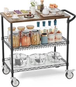 Modern <b>Rolling</b> Metal Kitchen Trolley With Spacious Storage Shelves And Easy Cleaning Stainless Steel Surface - Product Image 1
