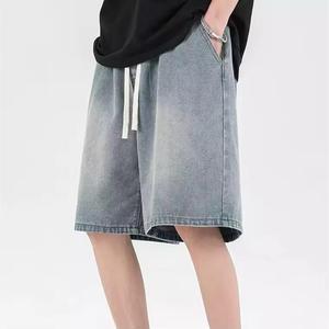 Wholesale Custom Baggy Cotton men Jean Shorts Street Wear Acid Wash Distressed Rhinestone Denim Shorts - Product Image 4