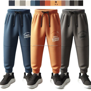 Pantalones de chándal para niños, cintura elástica, cordón de algodón, tejido de lana sólida, pantalones de chándal rectos informales acanalados, ropa deportiva para correr - Product Image 6