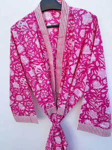 Bata Kimono Larga con Estampado Floral para Mujer, 100% Algodón, Ropa Casual para Estar en Casa, Cuello Redondo, Manga Larga, para Primavera - Product Image 4