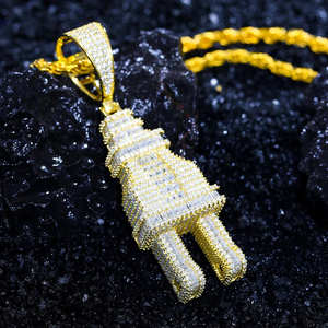 Collier pendentif pour homme en argent sterling 925, micro-pavé de moissanite baguette, style hip-hop, bijoux cadeaux - Product Image 3