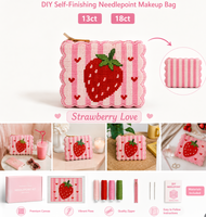 Kit de sac brodé à la main motif fraise, toile en coton premium 13/18 mailles, DIY avec fils ou perles