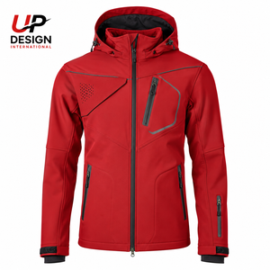 Custom Red Softshell <b>Jacket</b> <b>Waterproof</b> Windproof Hooded Outdoor Tactical Hiking Workwear Coat with Multiple Zip Pockets - Product Image 1