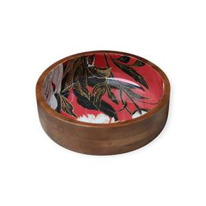 Bol rond en bois avec motif écaille de poisson bleu émaillé pour repas de style côtier et présentation artistique de table - Product Image 4