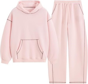 Conjunto de Sudadera con Capucha y Pantalones Anchos de Forro Polar Transpirable Estampado Sólido para Mujer, 340g, con Logotipo Personalizado, Ajuste Holgado, Casual, para Invierno - Product Image 6