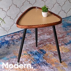 Table basse moderne en cuivre et bois avec cadre métallique, étagère de rangement peu encombrante, meuble de salon industriel, table d'appoint non pliable - Product Image 4