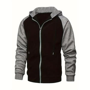 Sweat-shirt à capuche zippé pour homme, manches raglan, color block, décontracté, pour l'automne, en molleton bouclette, coupe classique - Product Image 2