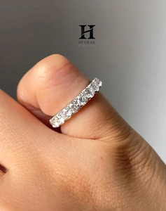 Luxury 14K White Gold Round Cut Lab Grown Diamond Eternity Ring U-Prong Scallop Setting Wedding Band for Women - Product Image 3