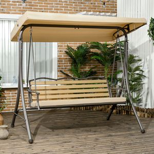 Dondolo da Giardino a 3 Posti Impermeabile con Tettuccio Parasole Regolabile, Design a Doghe per Soggiorno, Portico e Giardino - Product Image 2