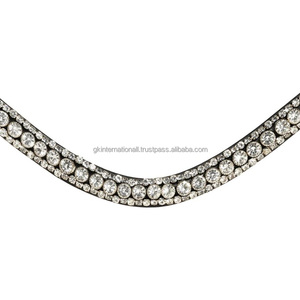 Banda de ceja de caballo de cuero italiano negro o marrón flexible personalizada tres filas cristales plateados diamantes de imitación diamante Bling Brow Band - Product Image 6