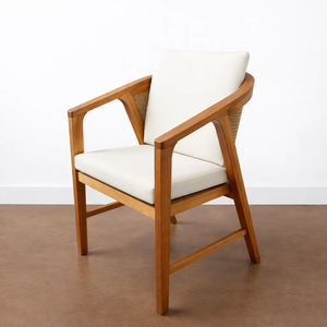 Chaise de salle à manger en bois robuste avec rotin - Product Image 1