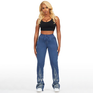 2026 New Arrivals Women Streetwear Style Sweatpants <b>Stacked</b> Trouser for Women with Rhinestone Printed Sweatpants Wholesale Rate - Product Image 1