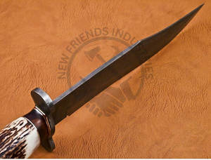 Couteau Bowie en acier Damas fait main, neuf, 15 pouces, lame fixe, couteau de chasse, couteau de survie en plein air avec manche en bois de cerf/Damas - Product Image 4