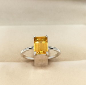 <b>Emerald</b> Cut Citrine <b>Ring</b> 925 Sterling <b>Silver</b> November Birthstone Yellow Gemstone <b>Ring</b> Dainty Elegant Engagement Promise <b>Ring</b> - Product Image 3
