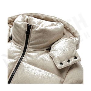 Hooded Quilted Waterproof <b>Bubble</b> Jacket Black Full Sleeve Winter Windproof Cotton Shell Knitted Fabric Polyester Filling Stand - Product Image 4