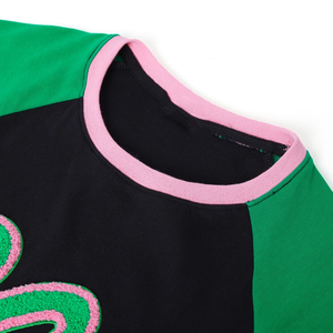 1908 Premium Chenille Raglan <b>Shirt</b> for <b>Women</b> Green White <b>Black</b> Color Soft Cotton Blend Short Sleeve Casual Greek Style - Product Image 5