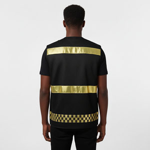 Gilet de sécurité personnalisé avec logo, en maille, haute qualité, certifié, imperméable, avec LED clignotante, multi-poches, couleur noire unie, réfléchissant, antistatique - Product Image 2