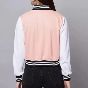 Chaqueta Varsity Corta de Moda para Mujer, con Mangas de Cuero Personalizadas y Forro de Lana, Chaqueta de Béisbol para Invierno - Product Image 2