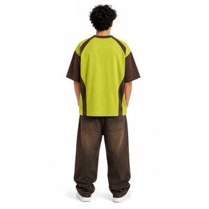 Darkside <b>Men's</b> Green Brown Raglan Sleeve Oversized T-<b>Shirt</b> O-Neck Printed Letter Design Street Style Knitted Embossed T-<b>Shirt</b> - Product Image 4