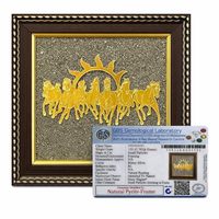 KHATI HOUSE Vastu Shakti 7 Caballos con Marco de Pirita en Bruto, Decoración para la Prosperidad, el Éxito y la Riqueza, para el Hogar, la Oficina o como Regalo