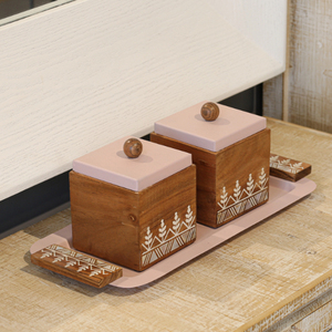 Handcrafted Wooden Food Storage Box With Airtight Lids Square Shape Minimalist Design For Kitchen <b>Spice</b> Storage Stackable <b>Tray</b> - Product Image 4