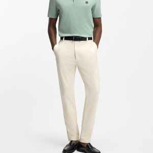 High Quality Men's Beige Cotton Chino <b>Pants</b> Straight Fit Mid Waist Casual Trousers With Side Pockets Button Closure <b>Summer</b> <b>Pants</b> - Product Image 1