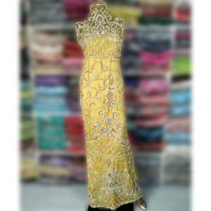 Robe de mariée africaine de haute qualité, écologique, à motifs floraux, ornée de pierres, couleurs et tissus personnalisables pour mariée/soirée - Product Image 2