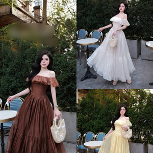 Women's silk cotton sexy <b>hot</b> maxi <b>Dresses</b> Natural Waist Slim Fit Strapless Chiffon Casual Washable Factory Price Customized - Product Image 3