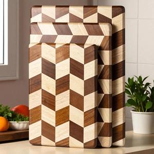 Planche à découper rectangulaire moderne à motif à carreaux, durable, écologique, en bois de 1,5 cm d'épaisseur, pour la décoration de la cuisine et la préparation des aliments - Product Image 6