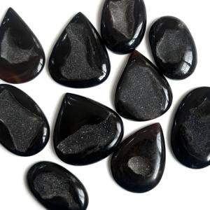 Cabujón de ágata drusa negra natural, piedra preciosa suelta pulida, cabujones de ágata negra brillantes para la fabricación de joyas al por mayor - Product Image 1