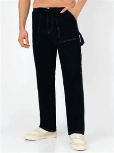 Jean en denim taille mi-haute délavé moyen pour hommes grandes tailles - Product Image 4