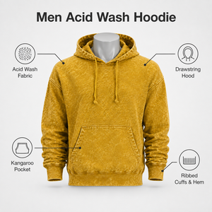 Sudadera con capucha para hombre con lavado ácido, diseñada con una apariencia de prenda lavada única y una construcción cómoda para un estilo de vida urbano. - Product Image 6