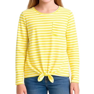 Camiseta Casual Extra Grande de Alta Calidad para Niñas, con Cuello Redondo y Rayas, Logotipo Personalizado Impreso, 100% Algodón, Bangladesh - Product Image 1